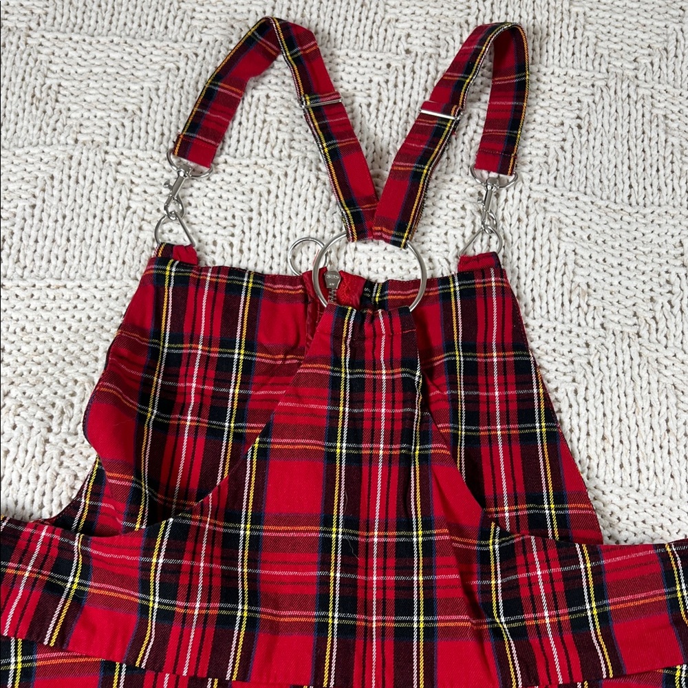 Hot Topic Red/Black Plaid O-Ring Skirtall Overall Zipper Dress - Picture 9 of 16